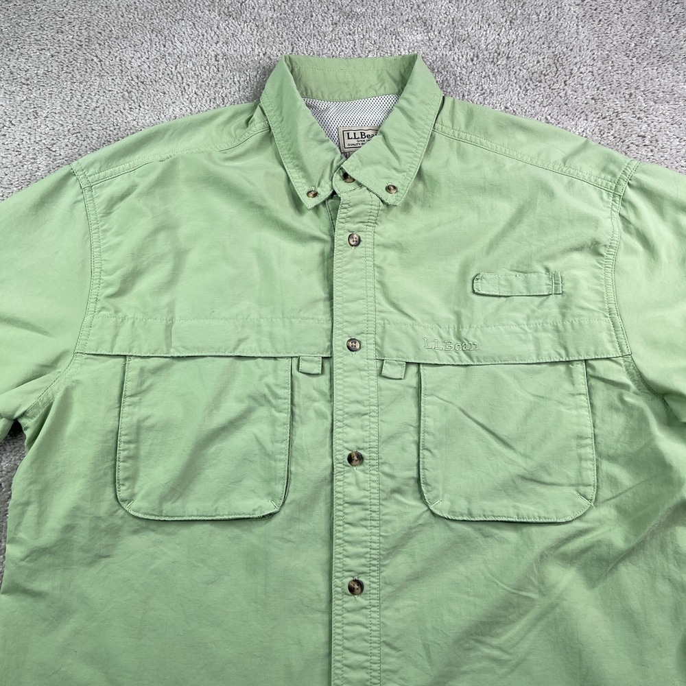 LL Bean Shirt Mens Medium Green‎ Short Sleeve Fishing Hiking Performance Vented